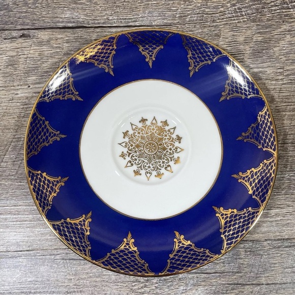 Gloria Fine Porcelain Teacup Saucer Plate Trio Set Cobalt Blue & Gold Vintage - Picture 6 of 10